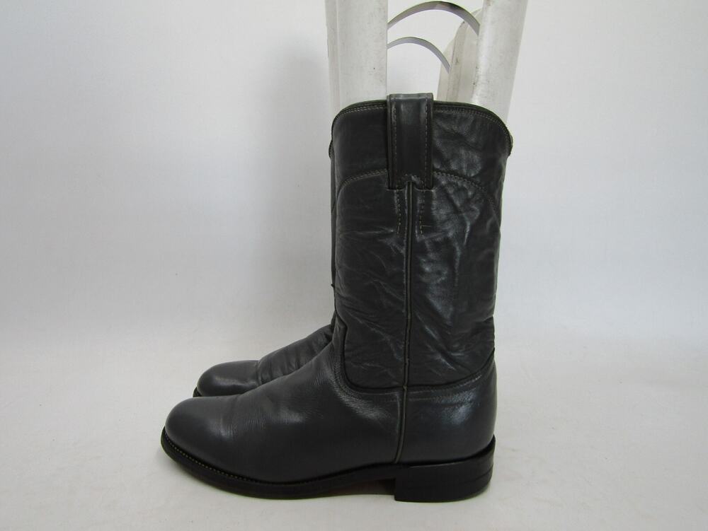 Justin Womens Size 6.5 B Gray All Leather Roper Cowboy Western Boots